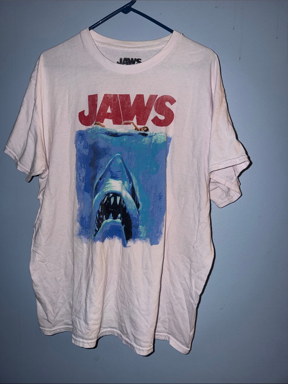 Jaws Classic Graphic Short-Sleeve Tee — White with Blue Print